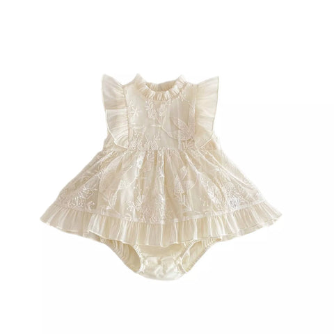 Baby Girl Embroidered Lace Flutter Sleeve Dress
