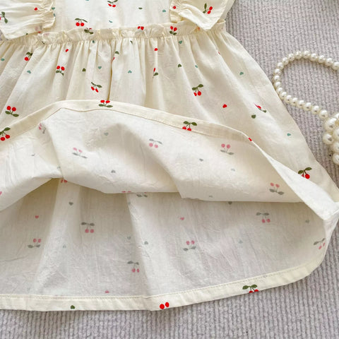 Girls Mini Cherry Bow Back Dress/Bodysuit