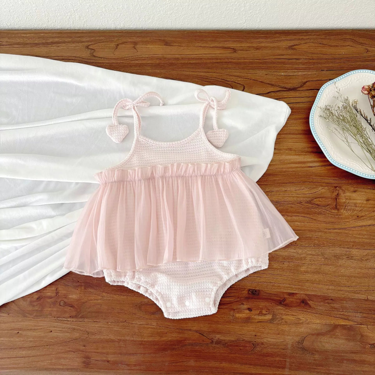 Baby Girl Waffle Knit Heart Cami Tutu Bodysuit Dress