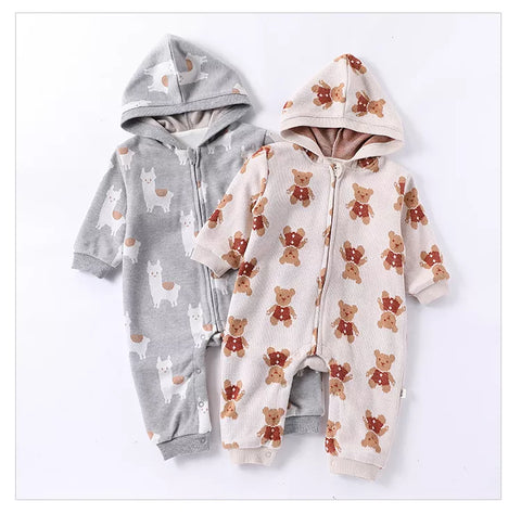 Baby Fleece Lined Animal Knitted Hooded Romper