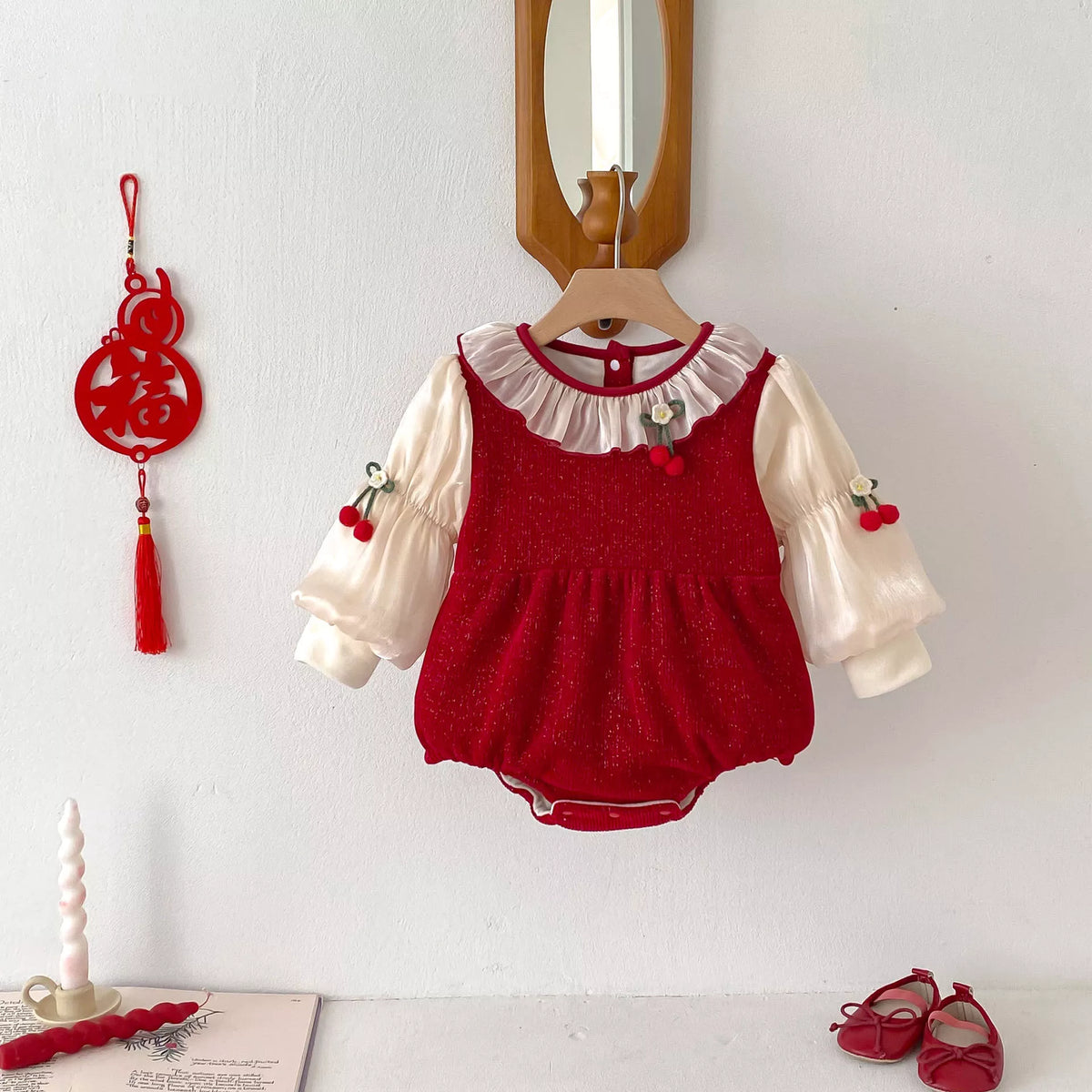 Baby Girl Fleece Lined Cherry Bodysuit