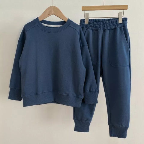 Kids Casual Solid Sweat Shirt and Pants Set