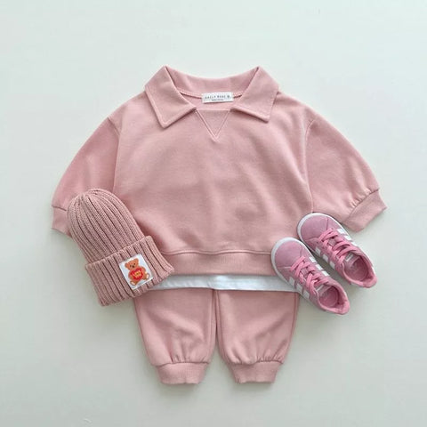 2 Pc Baby Toddler Collar Sweatshirt & Pants Set