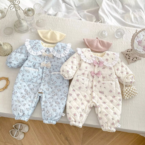 Baby Girl Ditsy Floral Padded Winter Romper