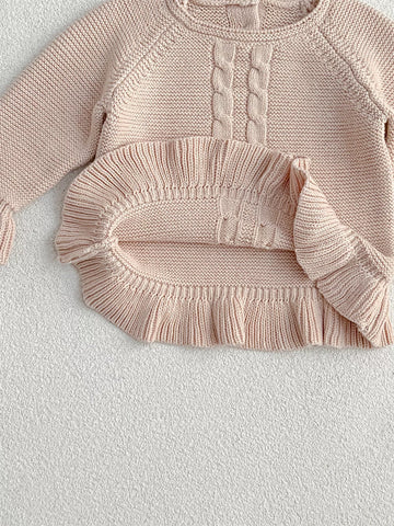 2 Pc Baby Girls Peplum Knit Sweater w/ Hat
