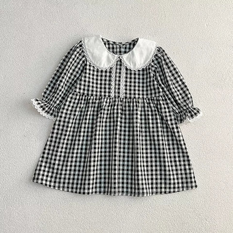 Girls Long Sleeve Gingham Collar Dress/ Bodysuit