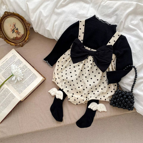 2 Pc Baby Girl Polka Dot Big Bow Bodysuit Shorts w/ Top
