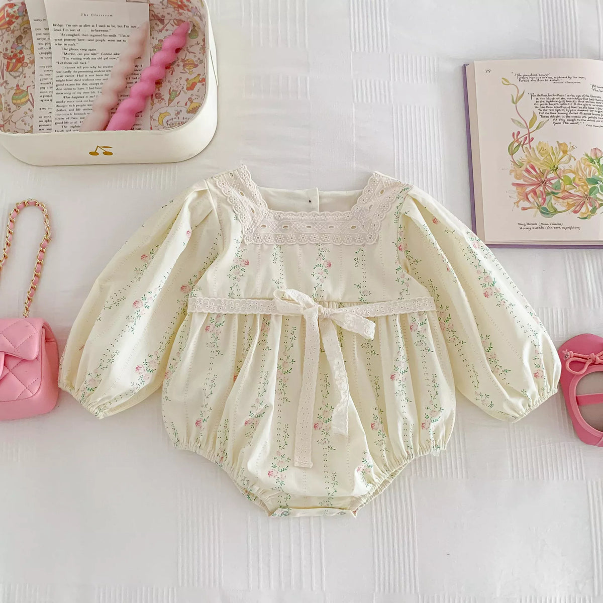 Baby Girl Cottage Style Square Neck Floral Bodysuit