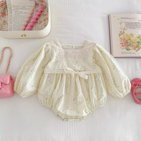 Baby Girl Cottage Style Square Neck Floral Bodysuit