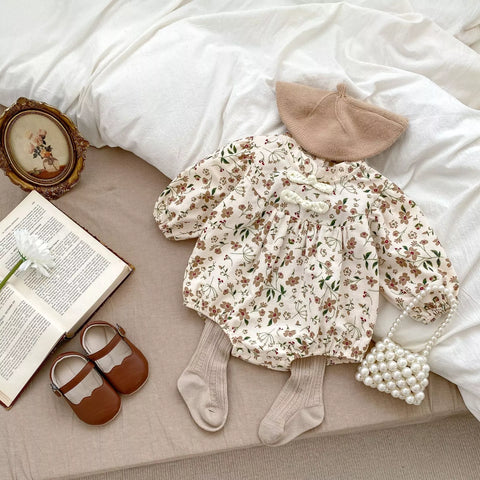 Baby Girl Autumn Floral Frog Button Bodysuit