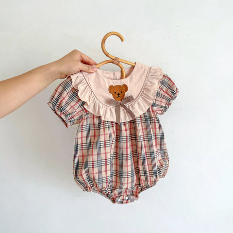 Baby Girl Bear Ruffle Bib Nova Check Bodysuit