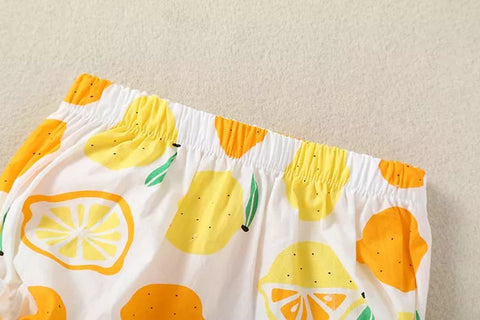 3 Pc Baby Girl Lemon Print Smock Top & Shorts
