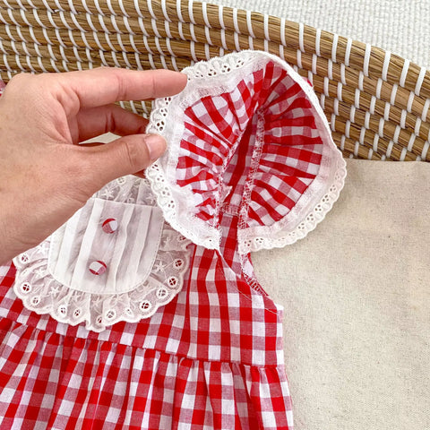 Baby Girl Gingham Pintuck Bib Bodysuit