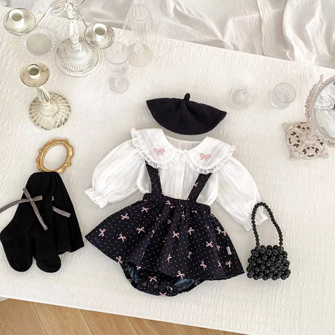 2 Pc Parisian Overall Skirt with Bow Collar Shirt