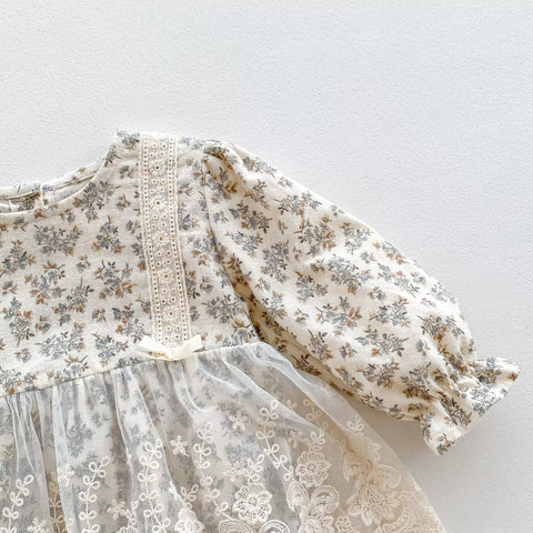 Baby Girl Floral Bodysuit Dress with Bonnet