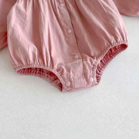 Baby Girl Cotton Ruffle Bunny Ears Collar Bodysuit/Dress