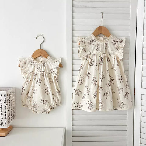 Girls Floral Babydoll Vintage Style Bodysuit/Dress