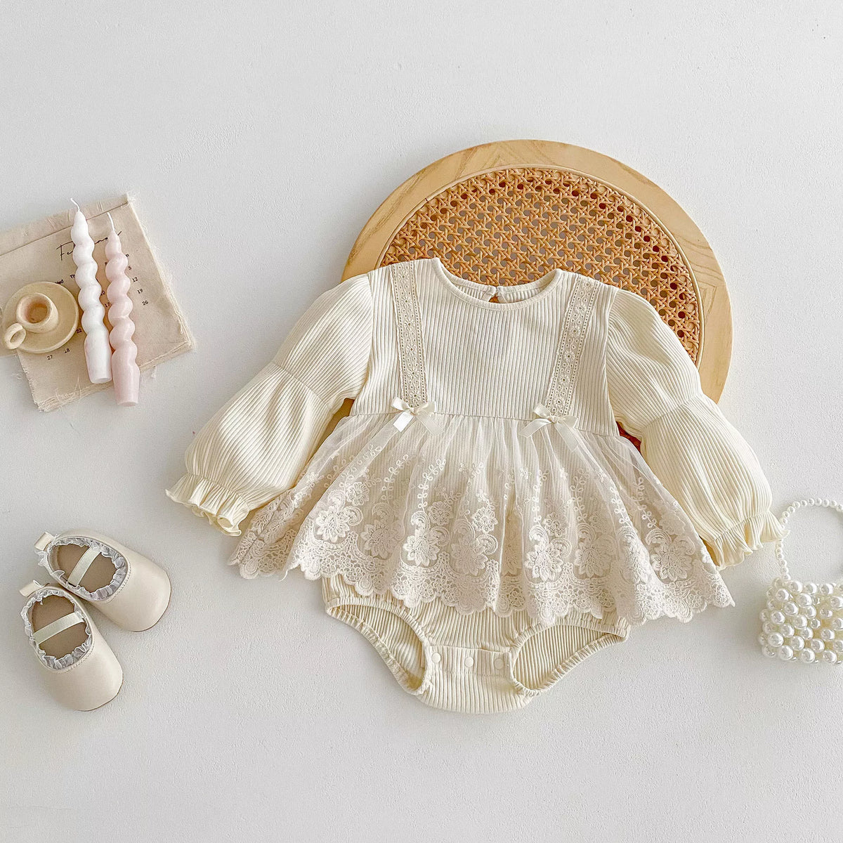 Baby Girl Romantic Vintage Long Sleeve Bodysuit Dress