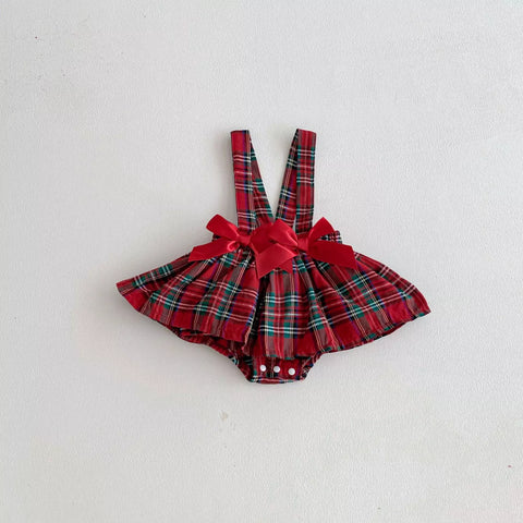 2 Pc Baby Girl Holiday Plaid Bodysuit w/ Ruffle Collar Shirt