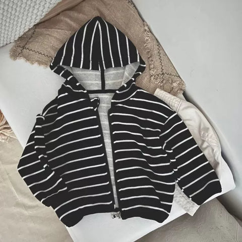 Unisex Kids Stripe Knitted Zip Up Hoodie