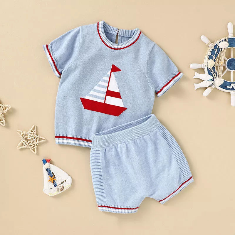 2 Pc Baby Boy Sailboat Knit Sweater Set