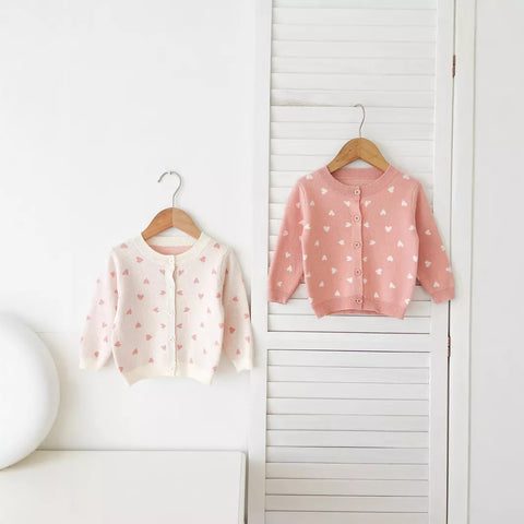 Baby Girl Hearts Knit Cardigan Sweater