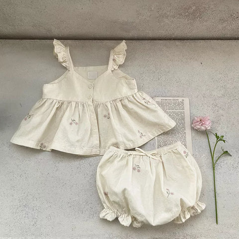 2 Pc Baby Girl Peplum Cotton Bloomer Set