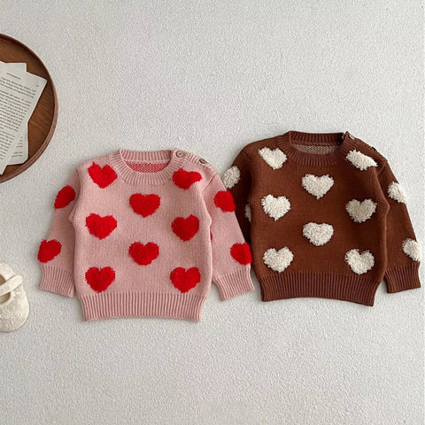 Baby Girl Fuzzy Hearts Pullover Knit Sweater