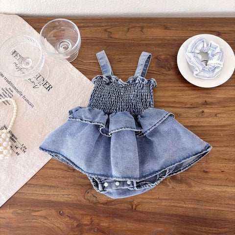 Baby Girl Denim Smocked Bodysuit Dress