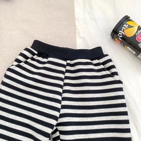 2 Pc Boys Thick Fleece Lined Stripe Sweatsuit Set