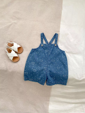 Unisex Bear Polka Dot Denim Shorts Overalls