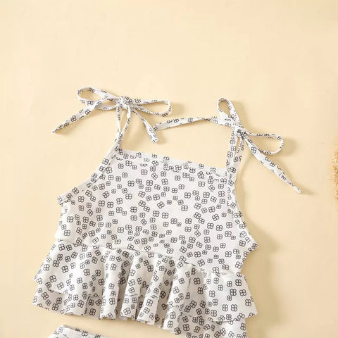 2 Pc Baby Girl Four Clover Print Ruffle Cami Set