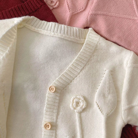 2 Pc Baby Girl Flower & Leaf Cardigan Bodysuit Set