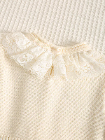 Baby Girl Knitted Pattern Lace Collar Bodysuit