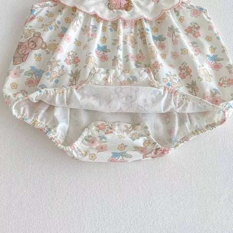 Baby Girl Sweet Teddy Bear Print Bodysuit