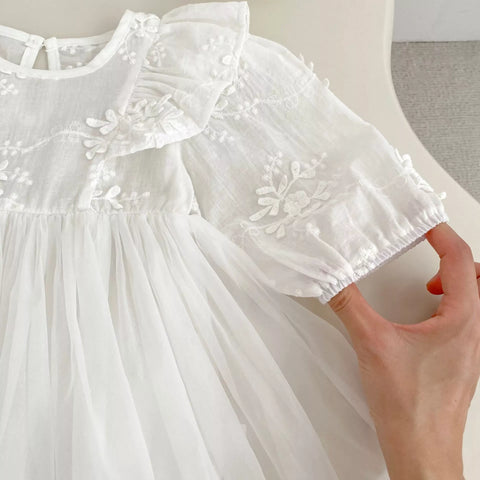 2 Pc Baby Girl Sheer Floral Dress with Bonnet