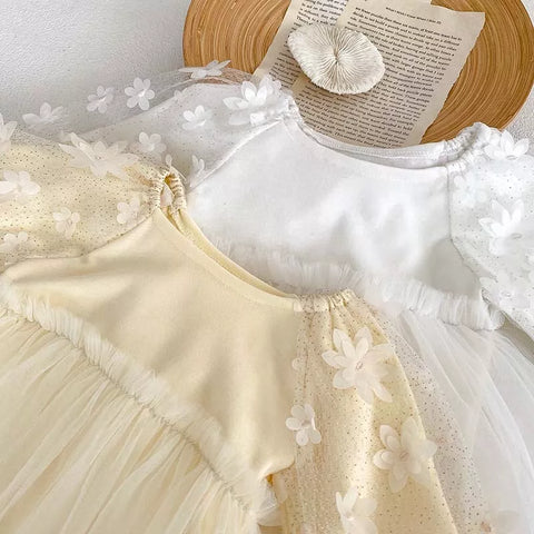 Baby Girl Flower Sleeve Mesh Skirt Dress