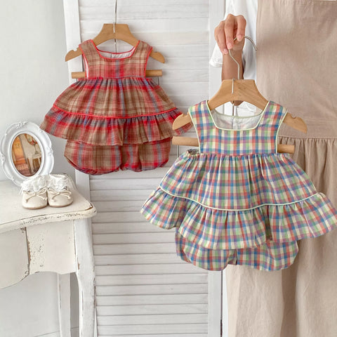 Girls Plaid Plaid Tank with Bubble Bloomer Shorts