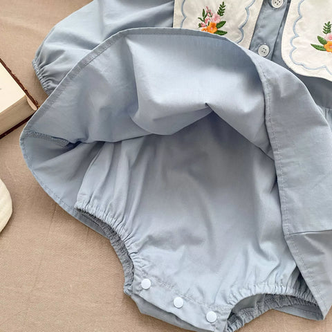Baby Girl Floral Embroidery Collar Bodysuit Dress