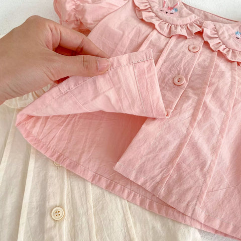 2 Pc Baby Girl Rabbit Collar Shirt & Skirt Set