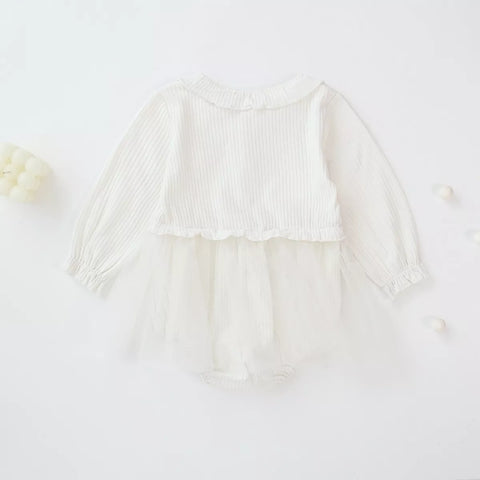 Baby Girl Ribbed Flower Patch Mesh Bodysuit Dress