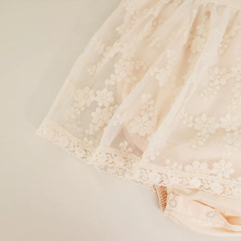 2 Pc Baby Girl Sheer Floral Lace Bodysuit Dress