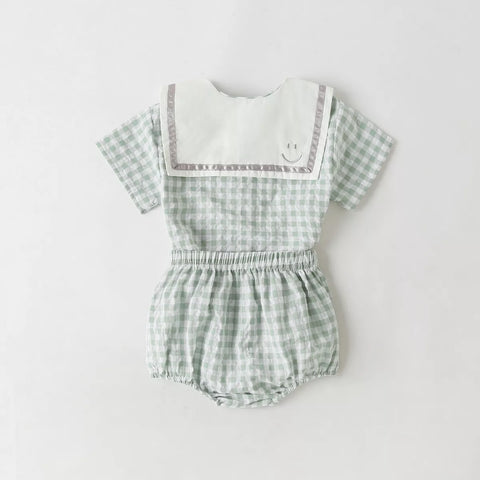 2 Pc Baby Girl Gingham Plaid Sailor Collar Set