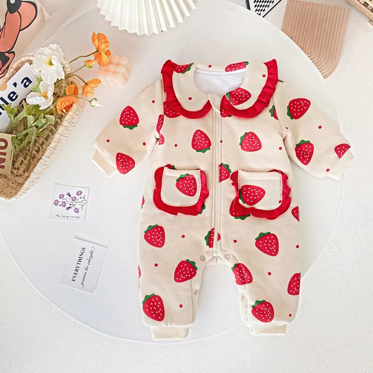 Baby Girl Strawberry Print Fleece Romper