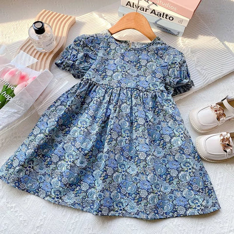 Girls Heart Cutout Back Tapestry Print Dress