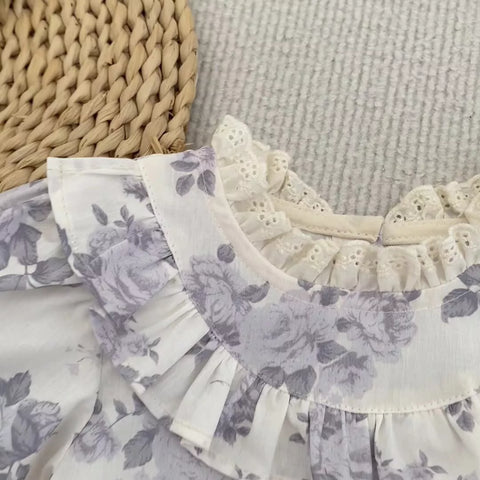 Girls Vintage Style Lavender Floral Bodysuit Dress