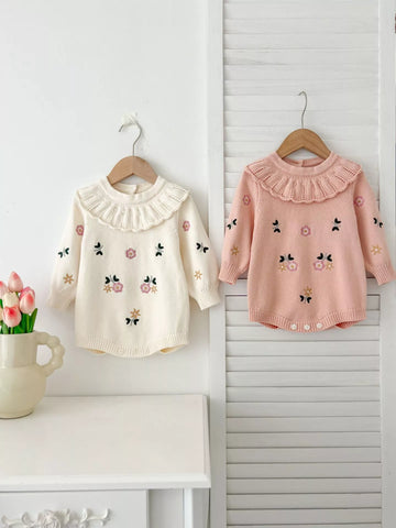 Baby Girl Flower Embroidery Knit Bodysuit