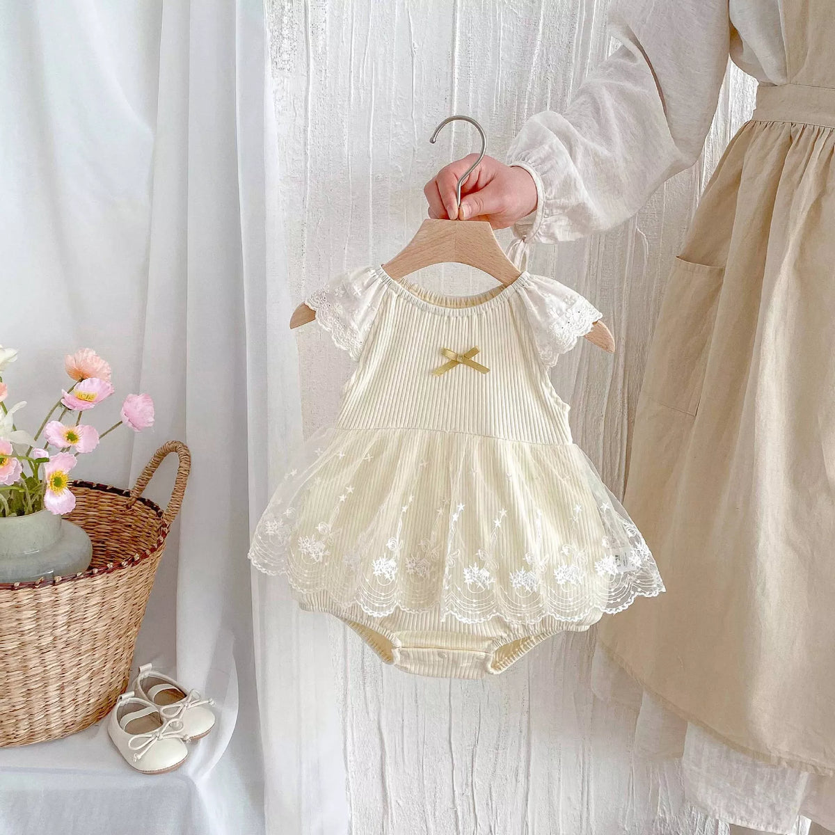 Baby Girls Sheer Lace Overlay Ribbed Bodysuit