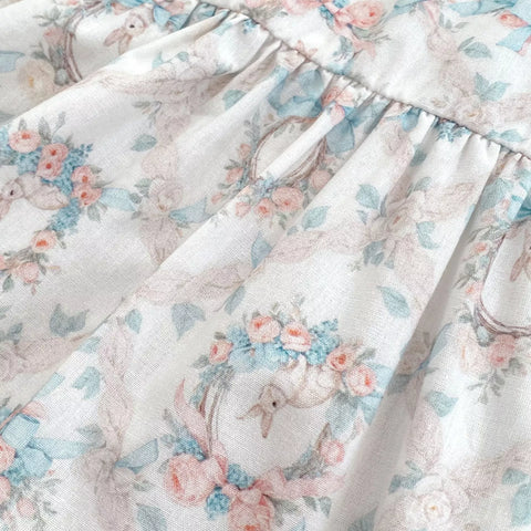 2 Pc Baby Girls Vintage Rabbit Print Shirt & Bloomer Set