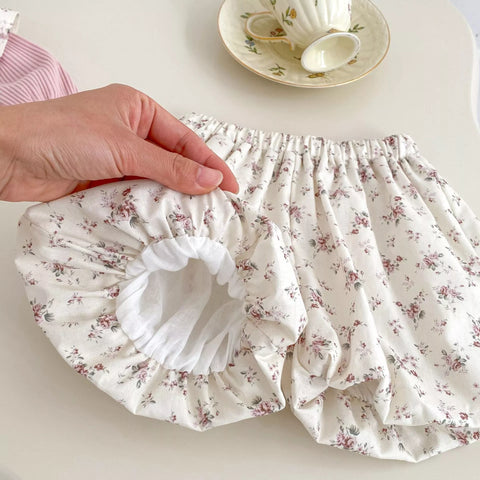 2 Pc Baby Girl Ribbed Tee & Floral Bloomer Shorts